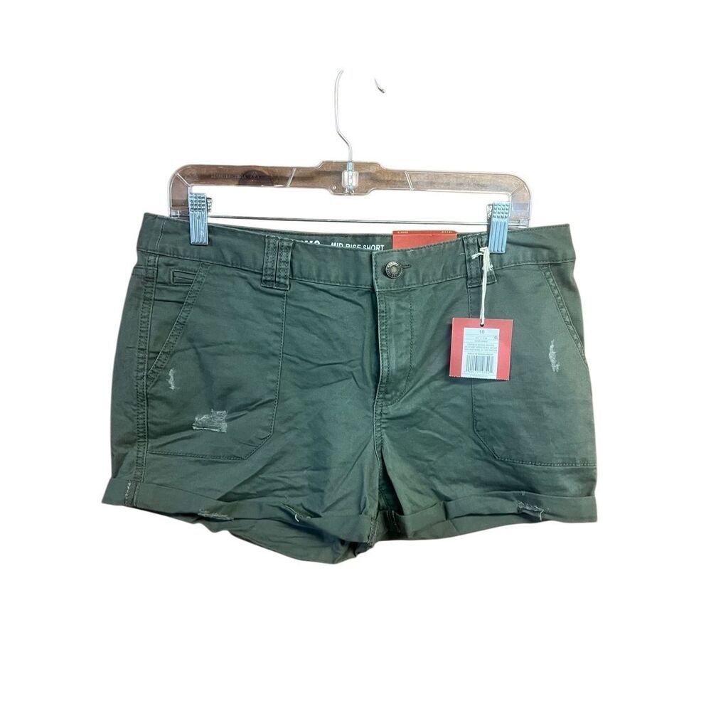 Mossimo Mid Rise Olive Green Roll up distressed shorts Sz 10 NWT